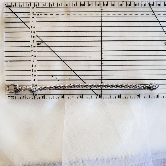 7.5" Antiqued Silver Tone Wheat Chain Bracelet with Heart Shaped Lobster… - Picture 6 of 12